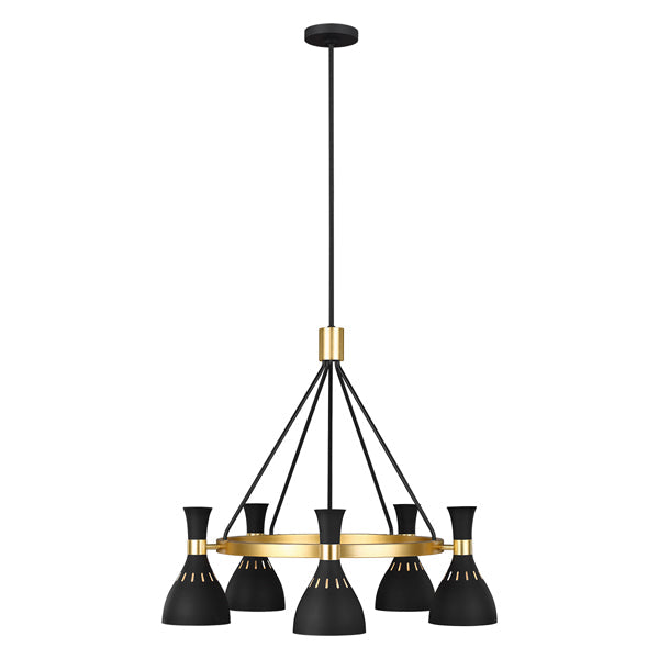Joan 5 Light Chandelier - Midnight Black & Burnished Brass