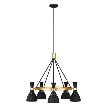 Joan 5 Light Chandelier - Midnight Black & Burnished Brass
