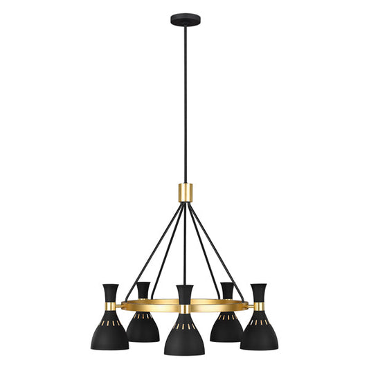 Joan 5 Light Chandelier - Midnight Black & Burnished Brass