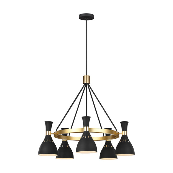 Joan 5 Light Chandelier - Midnight Black & Burnished Brass