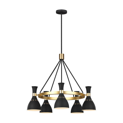 Joan 5 Light Chandelier - Midnight Black & Burnished Brass