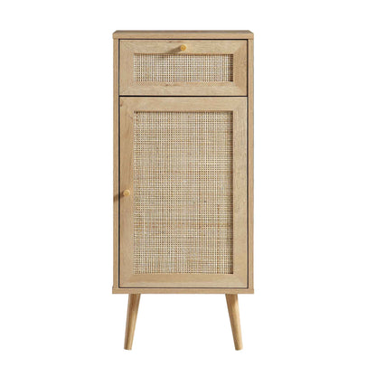 Frances Woven Rattan 1-Door Bathroom Cabinet, Natural