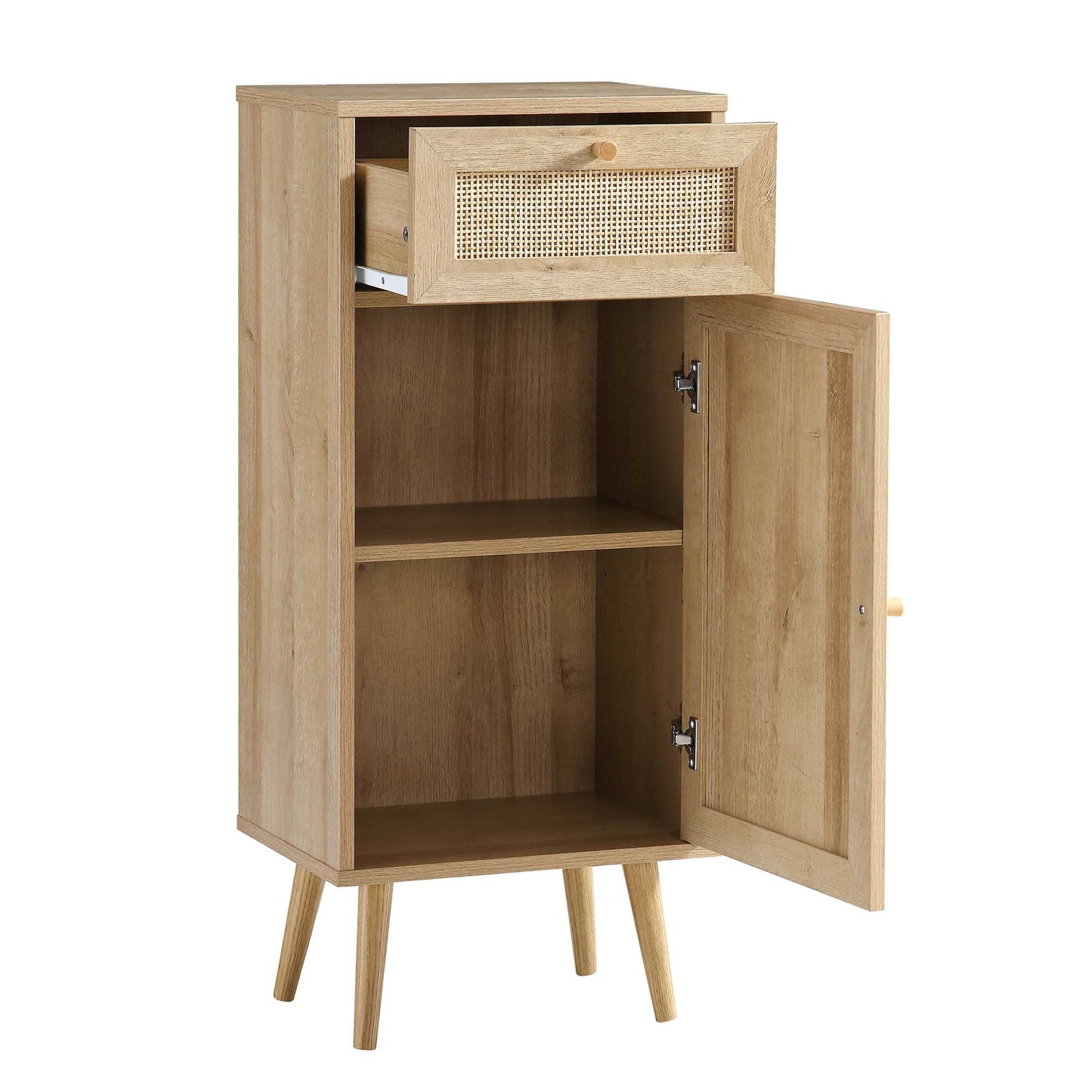 Frances Woven Rattan 1-Door Bathroom Cabinet, Natural