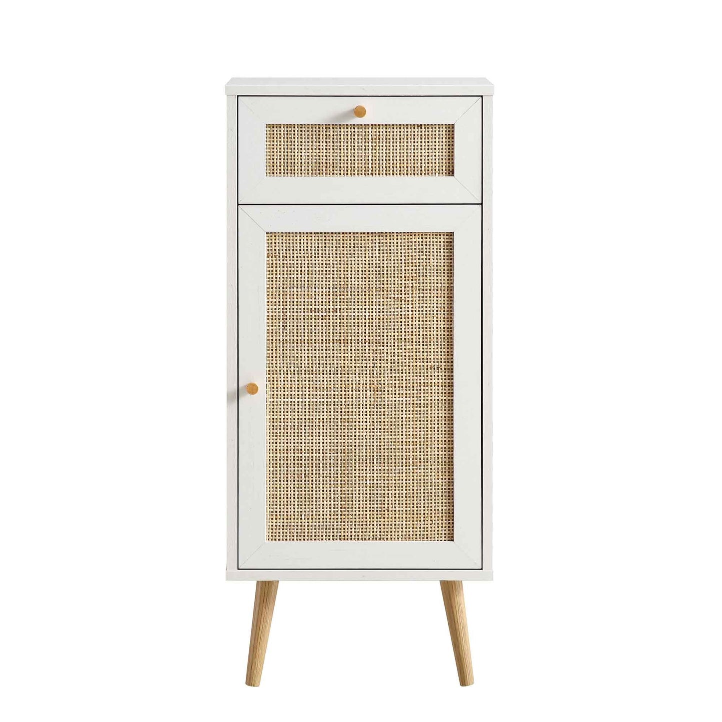 Frances Woven Rattan 1-Door Bathroom Cabinet, White