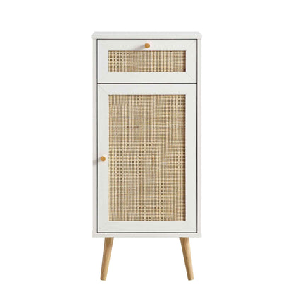 Frances Woven Rattan 1-Door Bathroom Cabinet, White