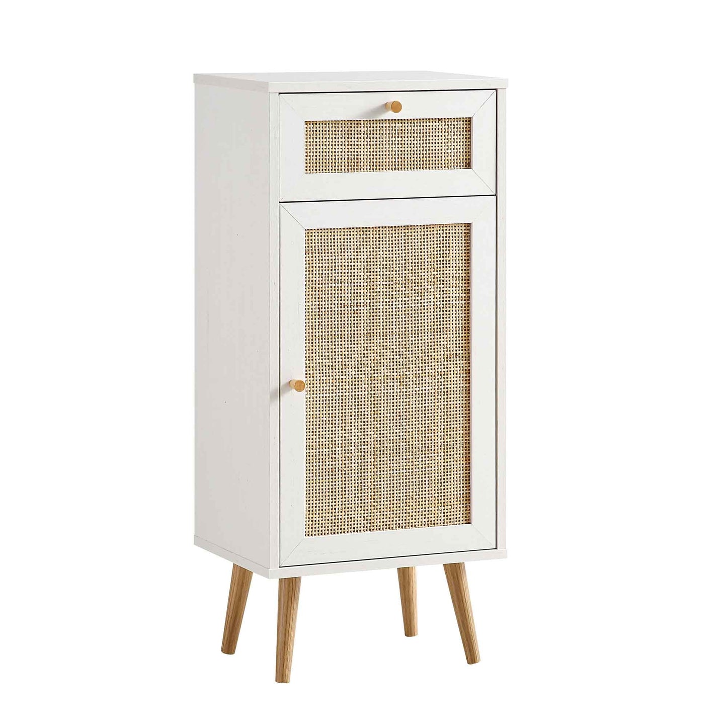 Frances Woven Rattan 1-Door Bathroom Cabinet, White