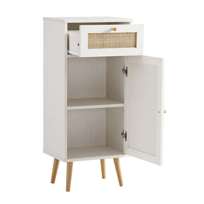 Frances Woven Rattan 1-Door Bathroom Cabinet, White