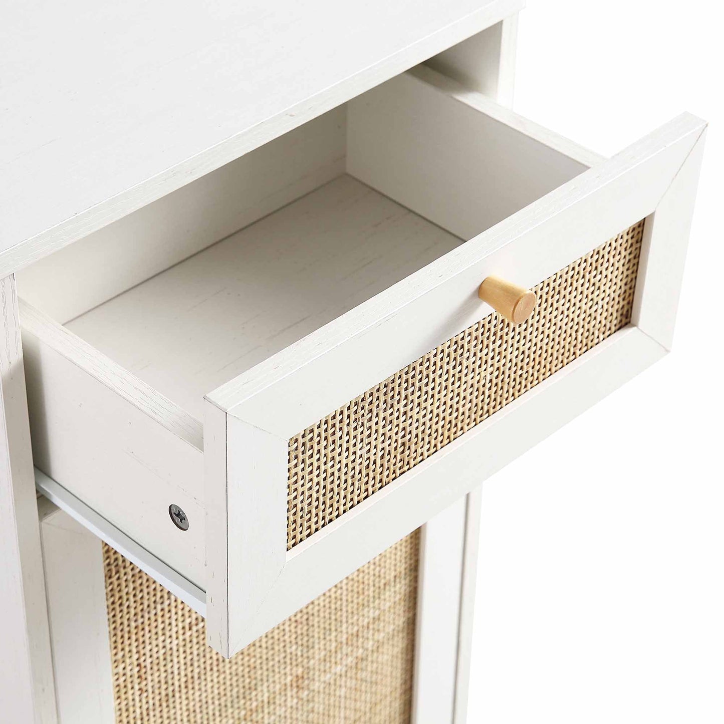 Frances Woven Rattan 1-Door Bathroom Cabinet, White