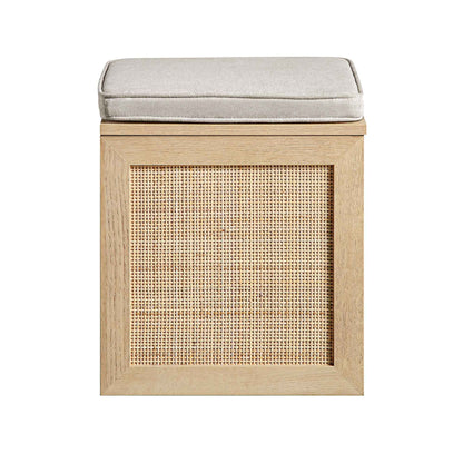 Frances Woven Rattan Single Storage Stool with Cushion, Natural