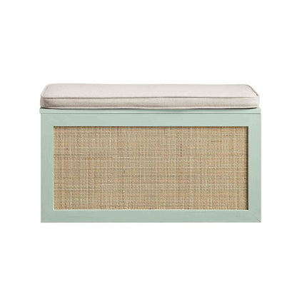 Frances Woven Rattan Double Storage Stool with Cushion, Mint
