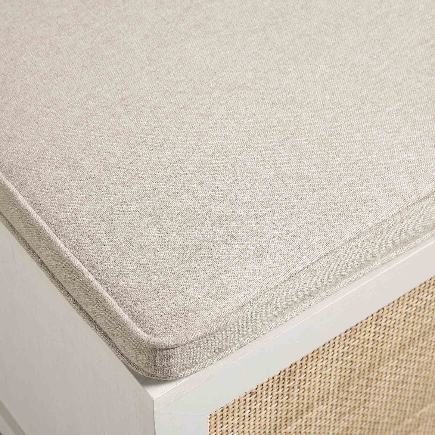 Frances Woven Rattan Double Storage Stool with Cushion, White