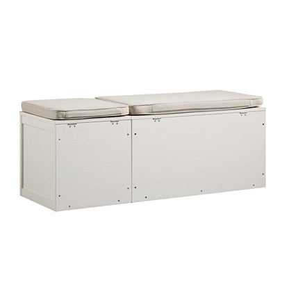 Frances Woven Rattan Triple Storage Stool Set with Cushion, White