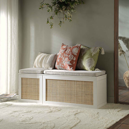 Frances Woven Rattan Triple Storage Stool Set with Cushion, White