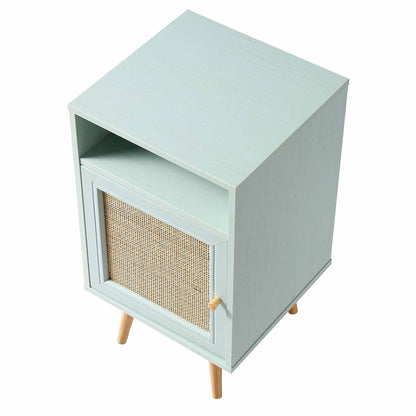 Frances Woven Rattan 1-Door Bedside Table in Mint