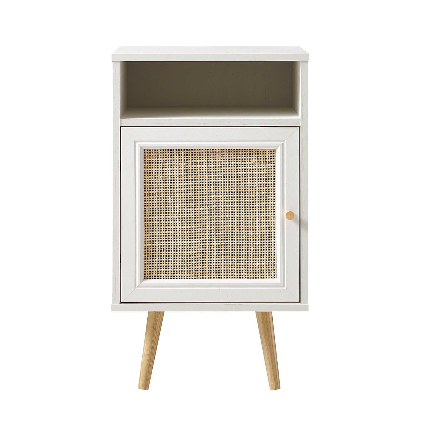 Frances Woven Rattan 1-Door Bedside Table in White