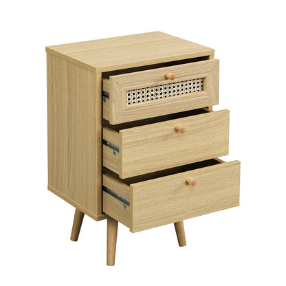 Anya Woven Rattan 3-Drawer Bedside Table in Natural Colour
