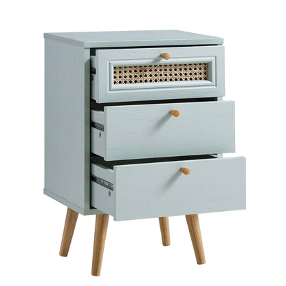 Anya Woven Rattan 3-Drawer Bedside Table in Mint Colour