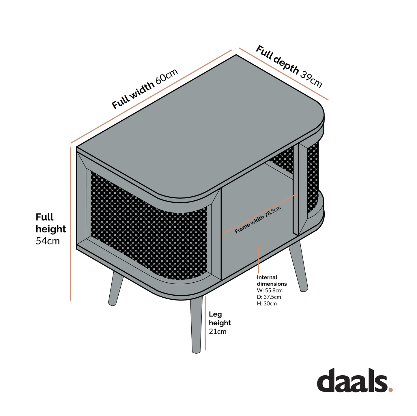 Izzy Curved Rattan Bedside Table, Walnut