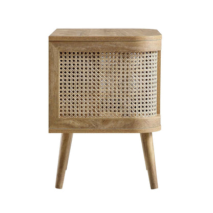 Izzy Curved Rattan Bedside Table, Natural