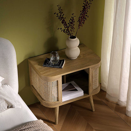Izzy Curved Rattan Bedside Table, Natural