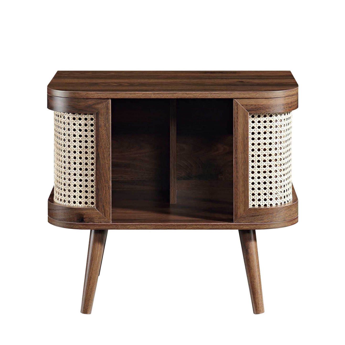 Izzy Curved Rattan Bedside Table, Walnut