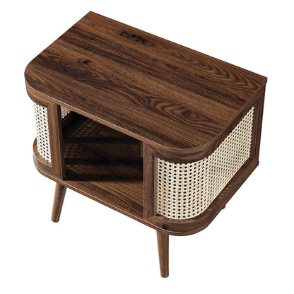 Izzy Curved Rattan Bedside Table, Walnut