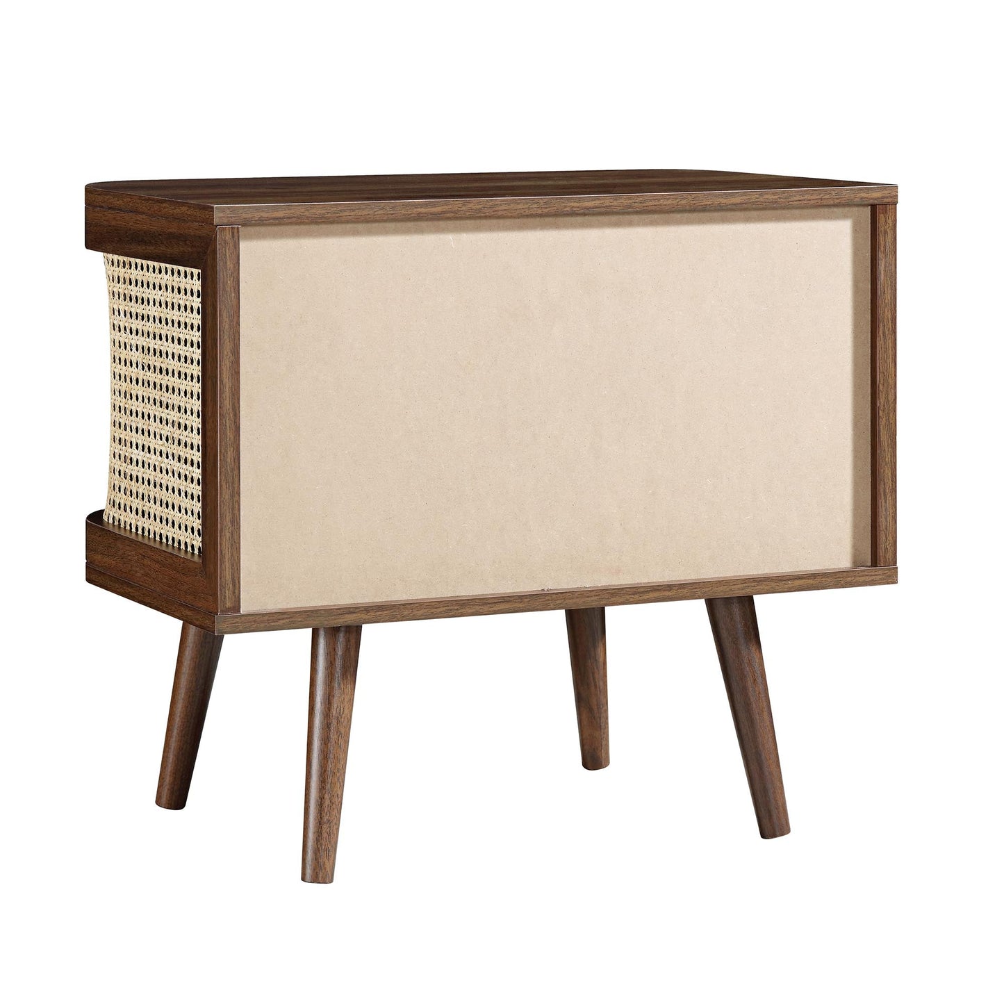 Izzy Curved Rattan Bedside Table, Walnut