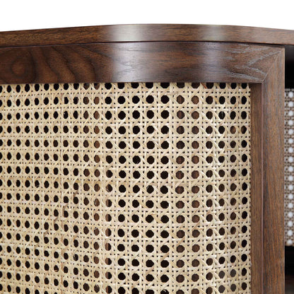 Izzy Curved Rattan Bedside Table, Walnut