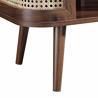 Izzy Curved Rattan Bedside Table, Walnut