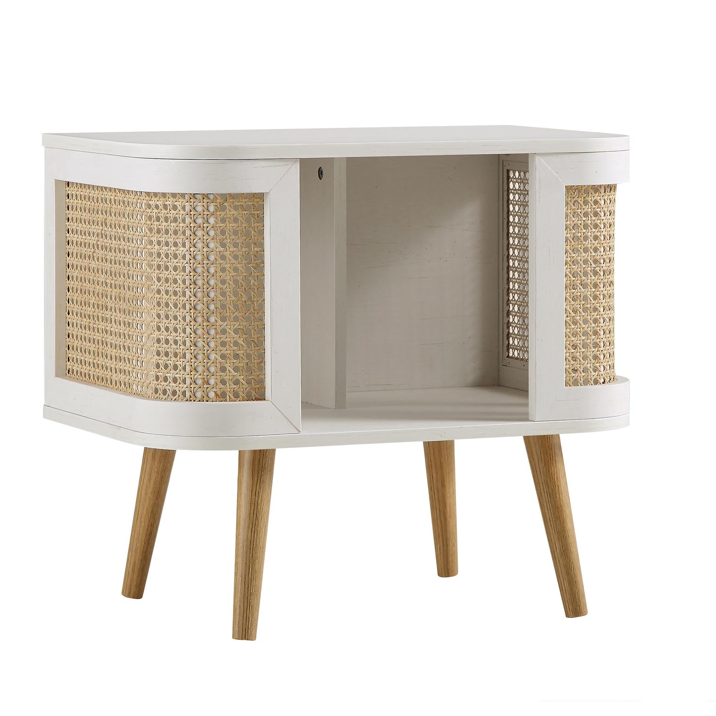 Izzy Curved Rattan Bedside Table, White