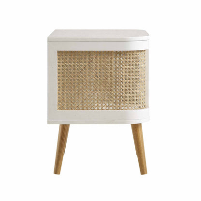 Izzy Curved Rattan Bedside Table, White