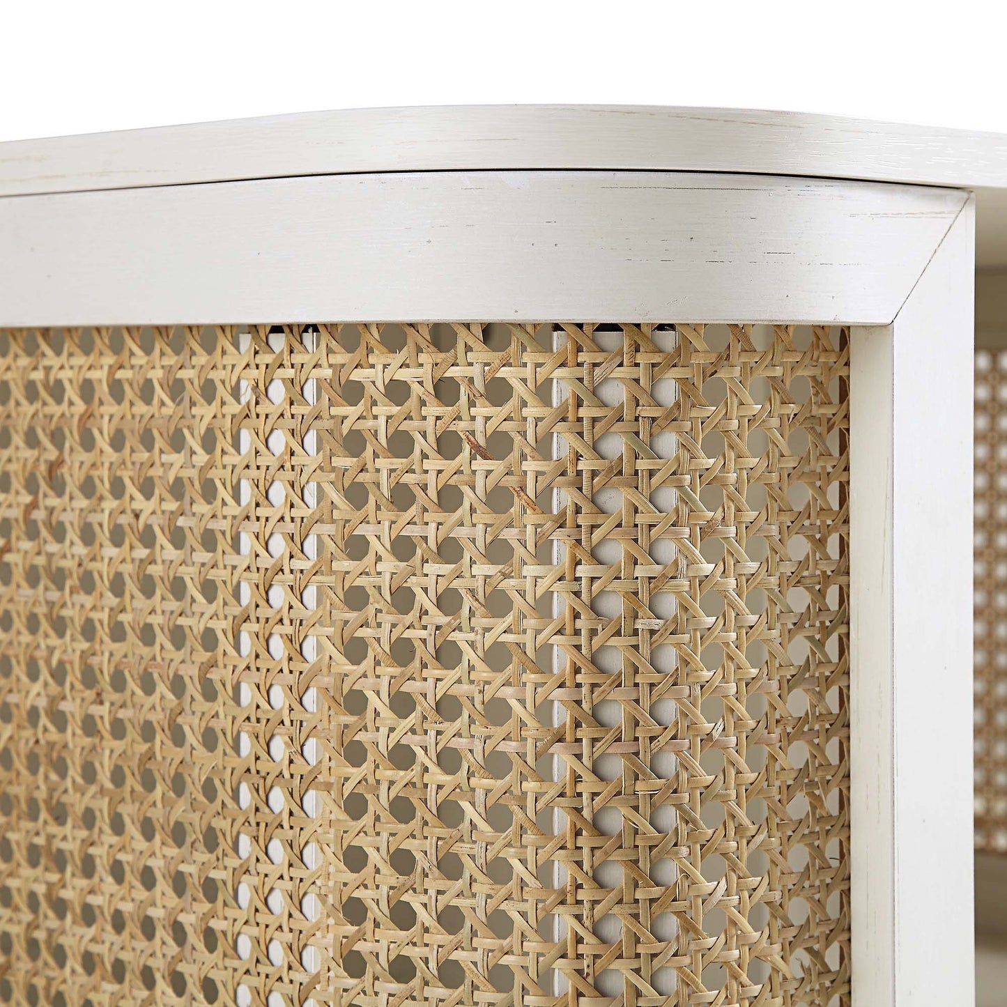 Izzy Curved Rattan Bedside Table, White