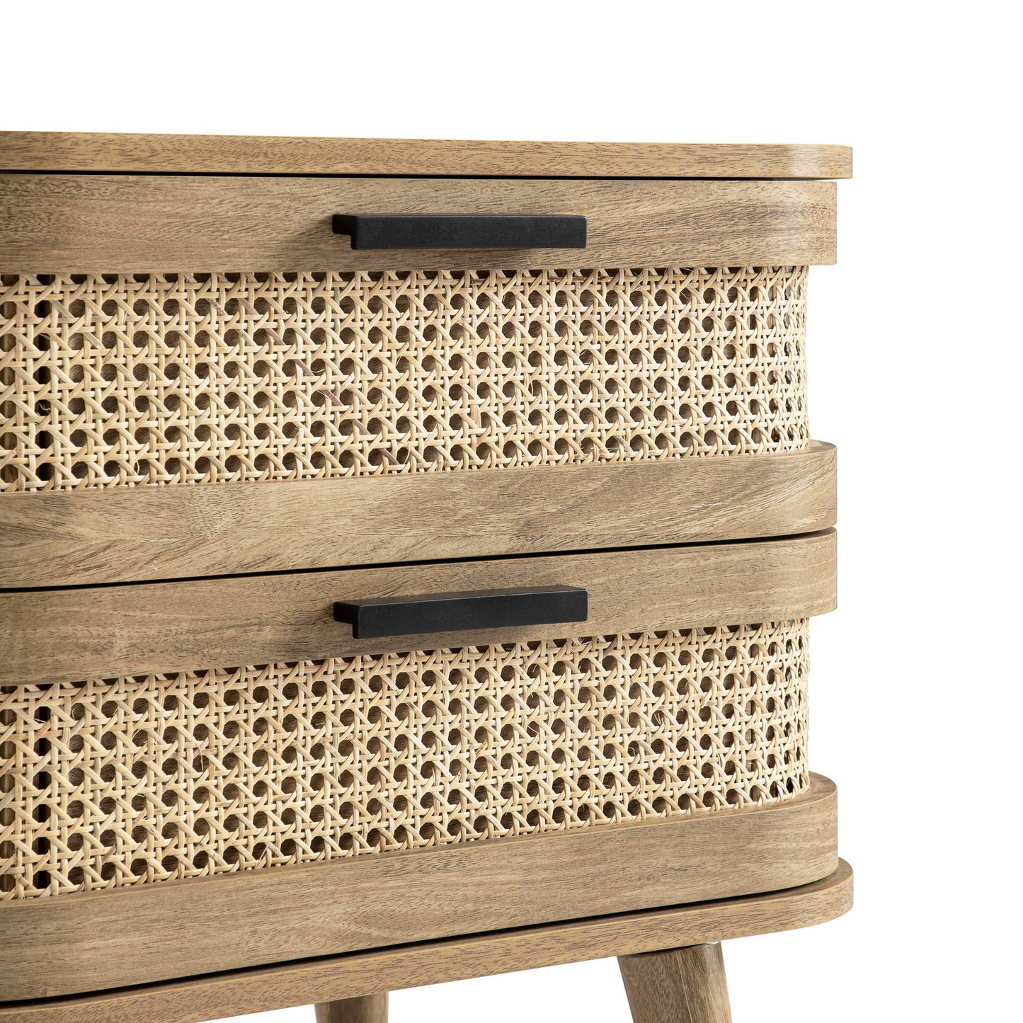 Izzy Curved Rattan 2-Drawer Bedside Table, Natural