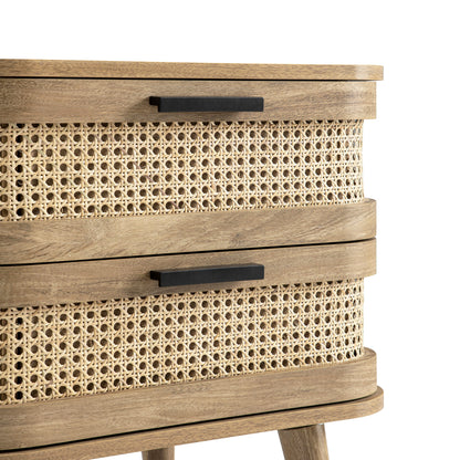 Izzy Curved Rattan 2-Drawer Bedside Table, Natural