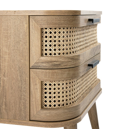 Izzy Curved Rattan 2-Drawer Bedside Table, Natural