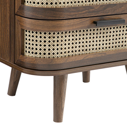 Izzy Curved Rattan 2-Drawer Bedside Table, Walnut