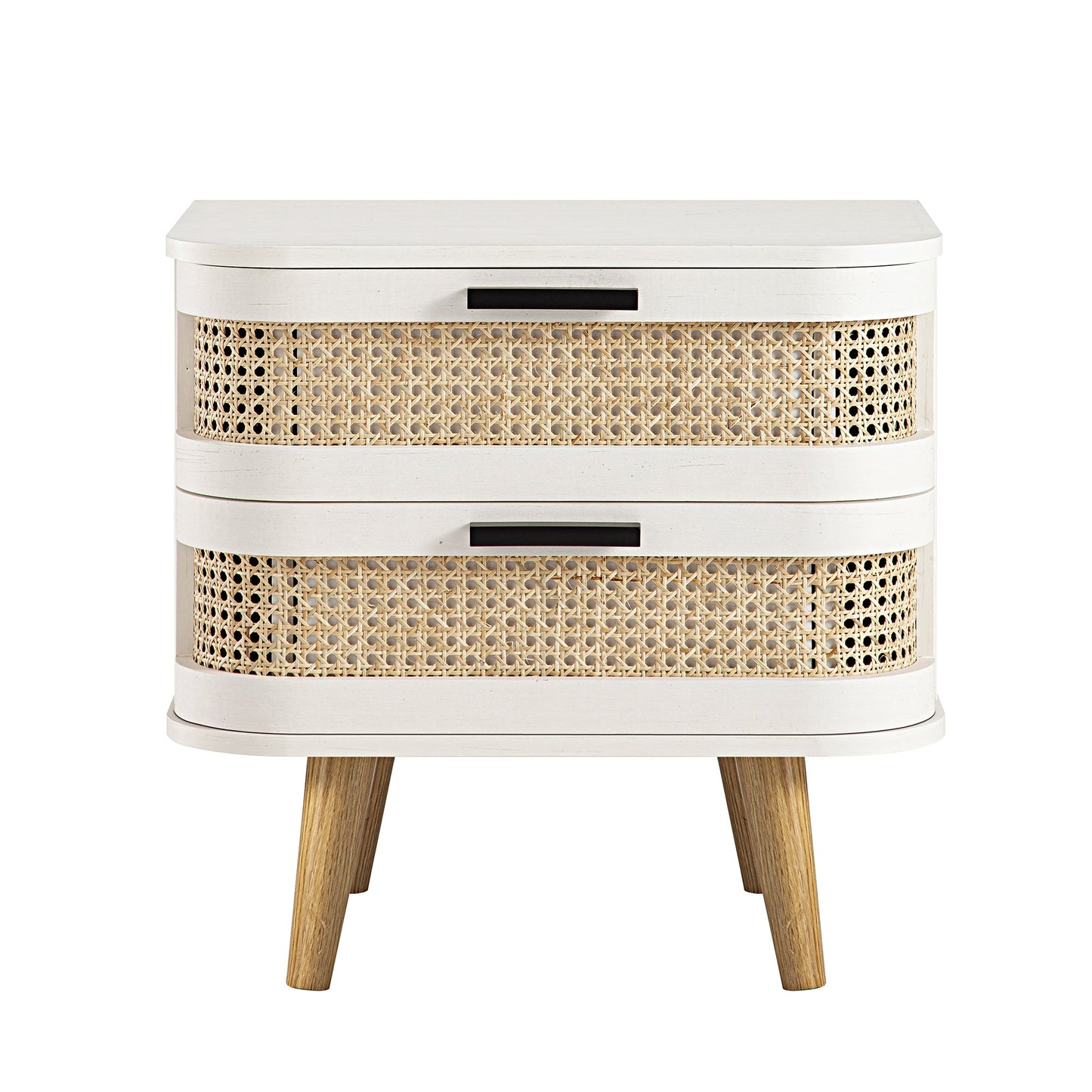 Izzy Curved Rattan 2-Drawer Bedside Table, White