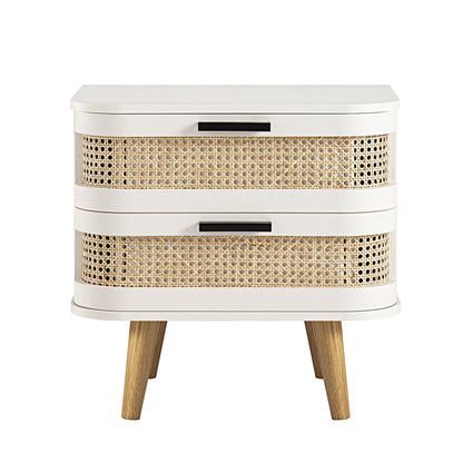 Izzy Curved Rattan 2-Drawer Bedside Table, White