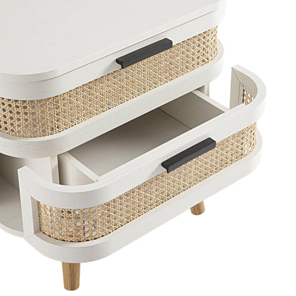 Izzy Curved Rattan 2-Drawer Bedside Table, White