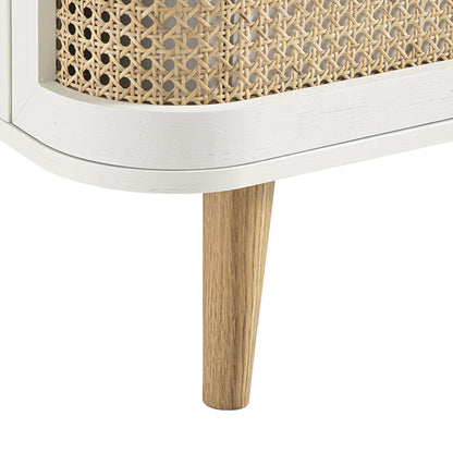 Izzy Curved Rattan 2-Drawer Bedside Table, White