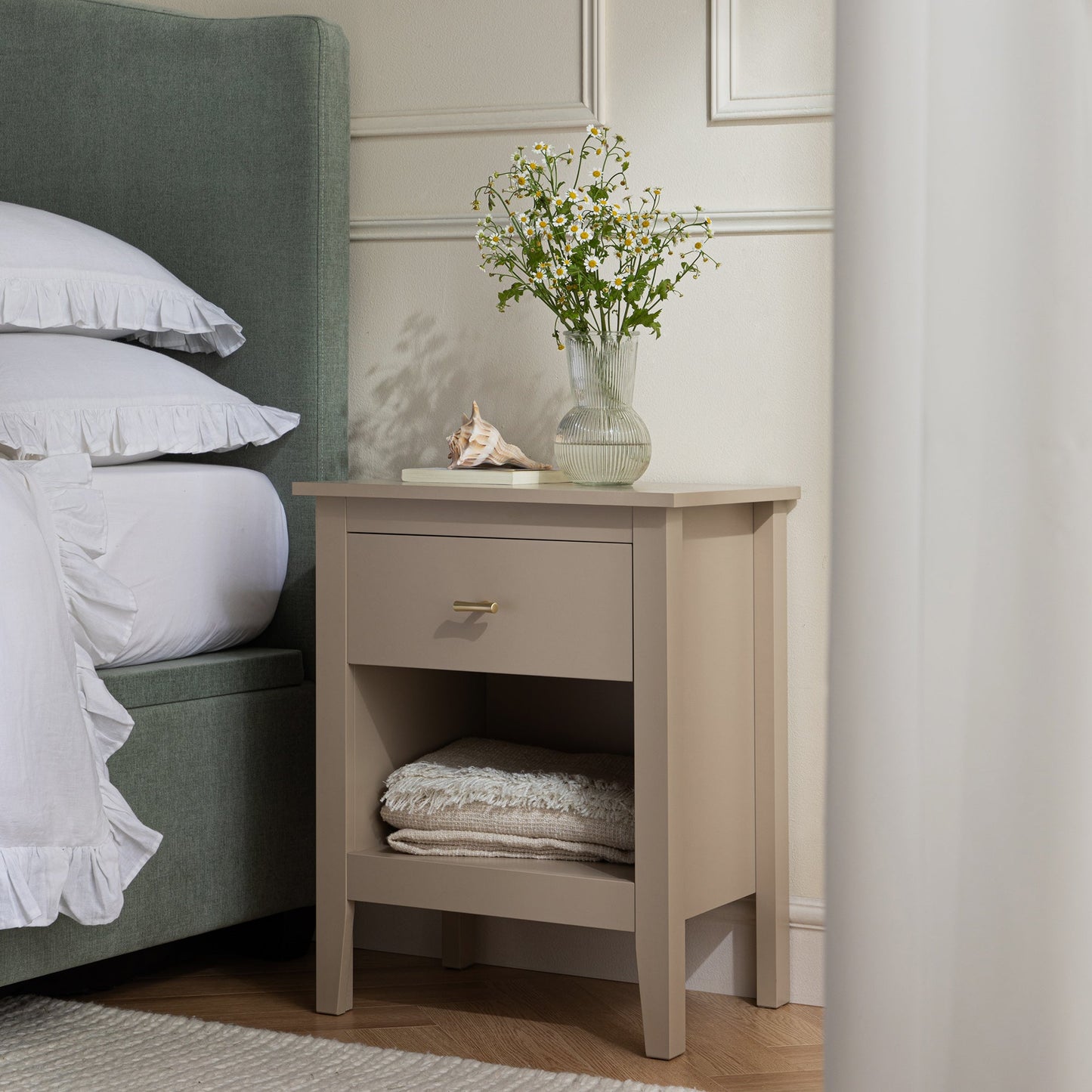 Oakham 1-Drawer Bedside Table, Deep Greige