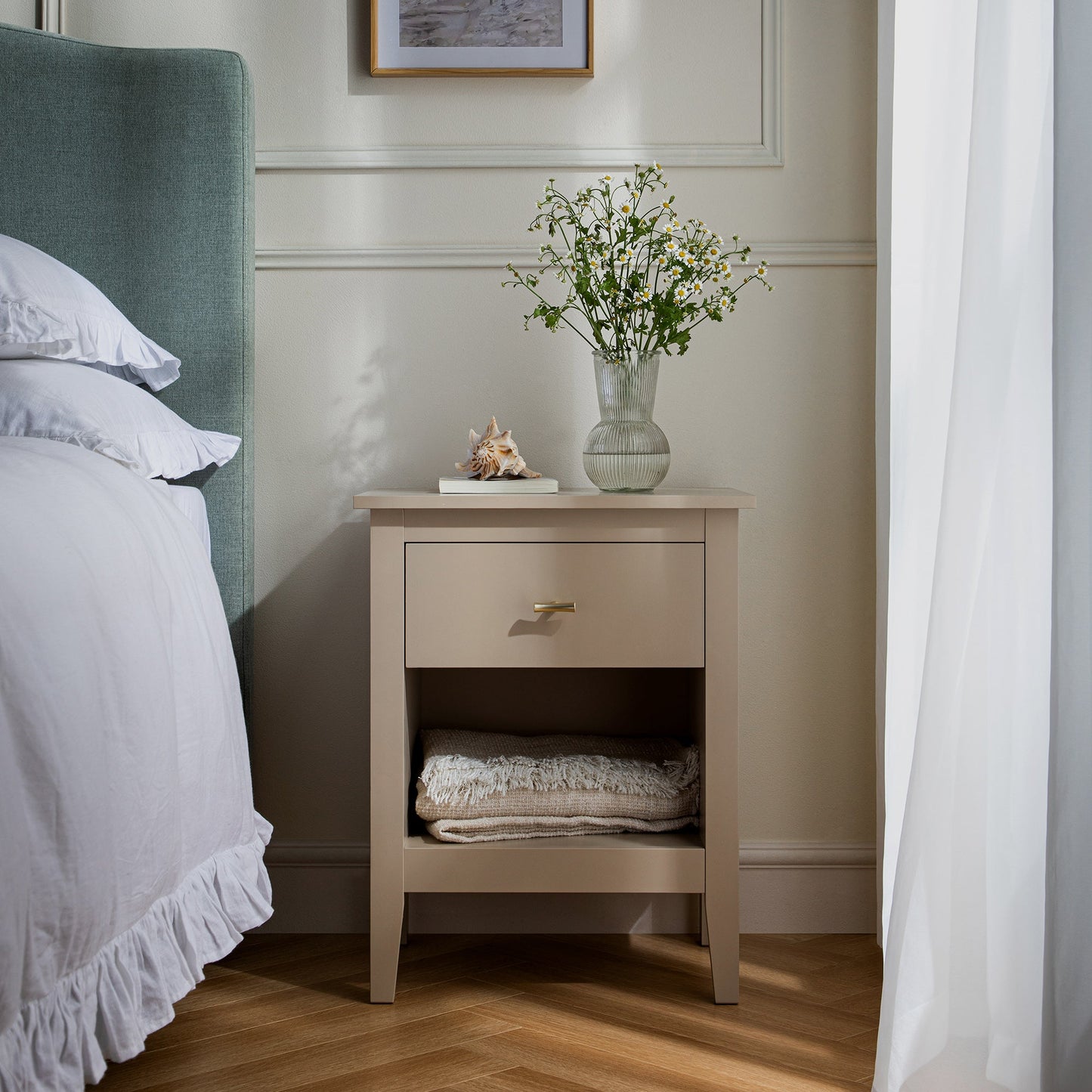 Oakham 1-Drawer Bedside Table, Deep Greige
