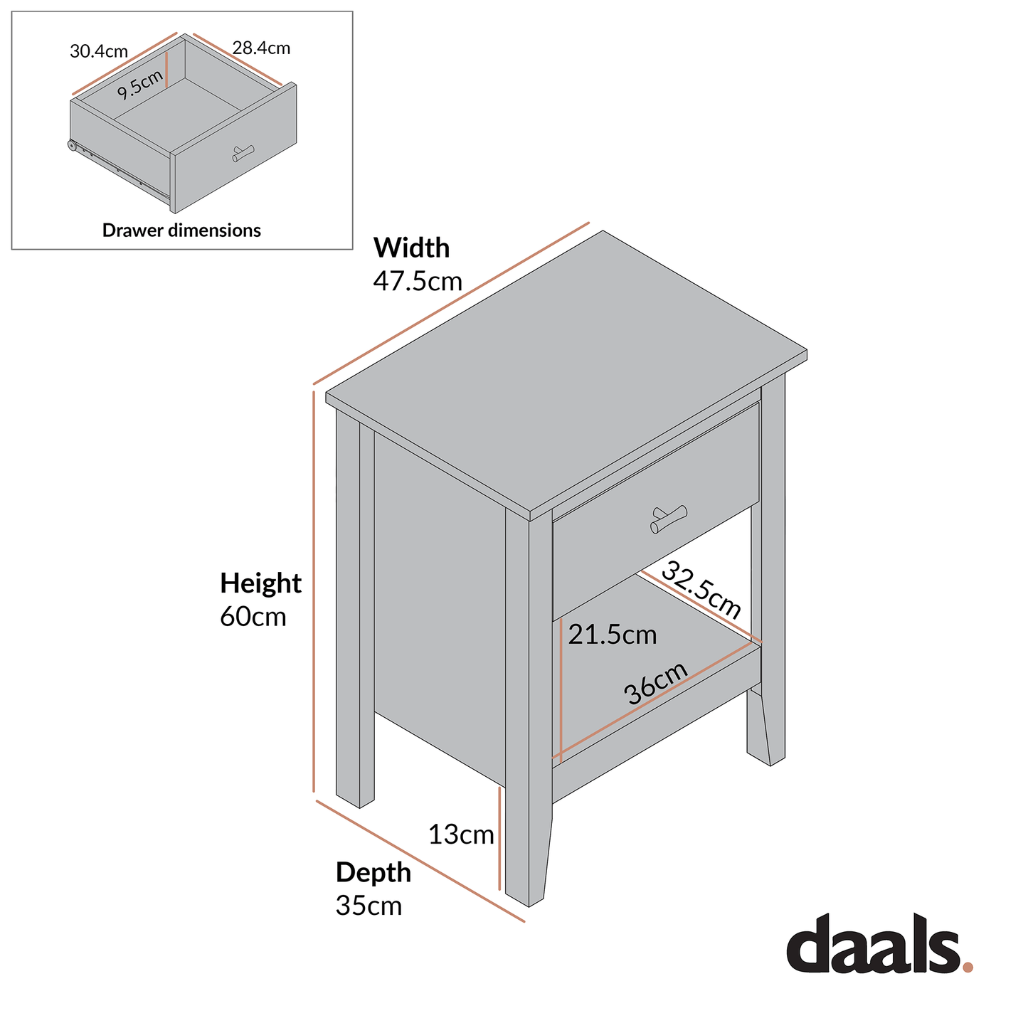 Oakham 1-Drawer Bedside Table, Wild Cherry