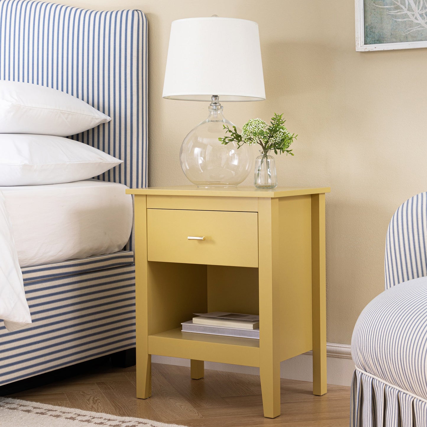 Oakham 1-Drawer Bedside Table, Rattan Yellow