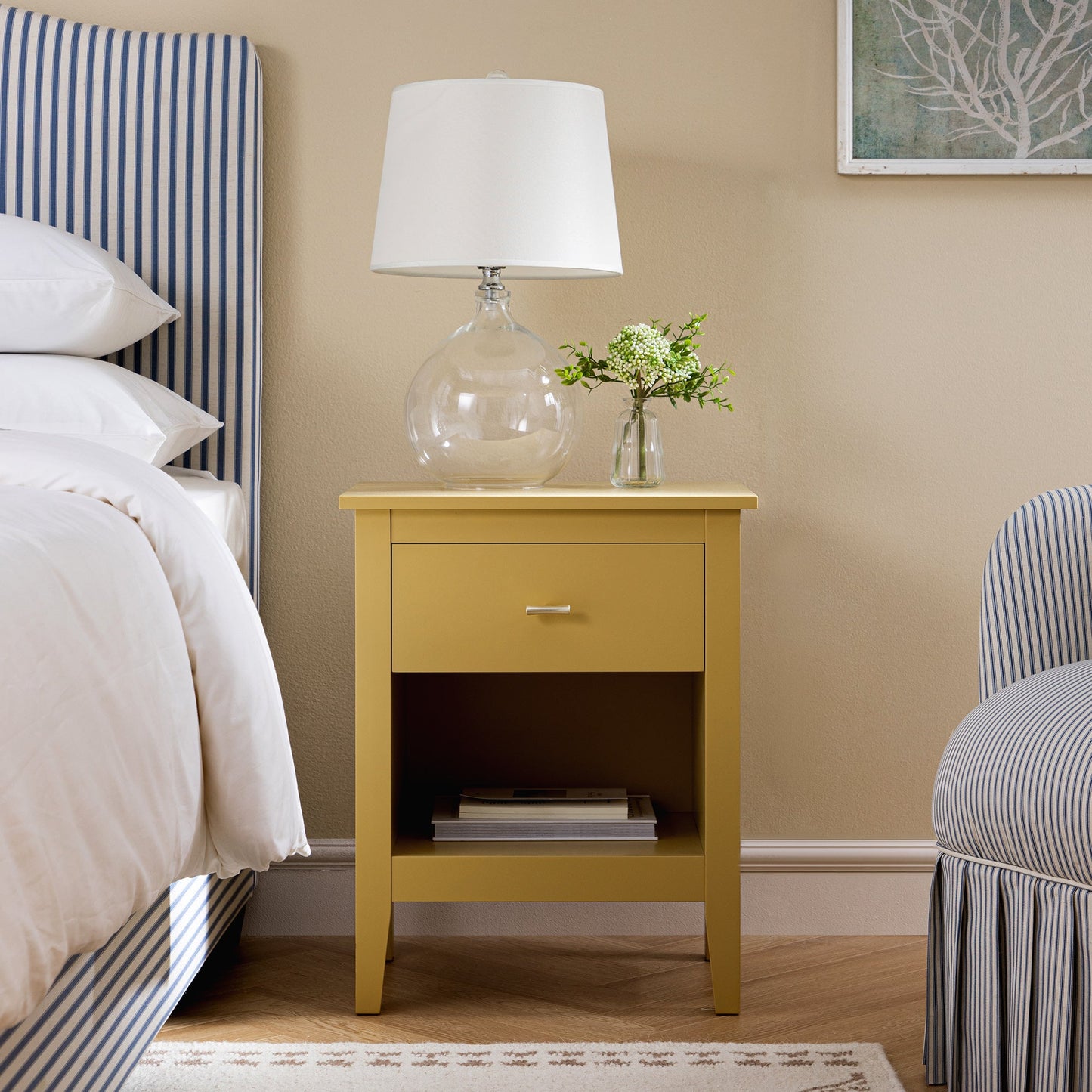 Oakham 1-Drawer Bedside Table, Rattan Yellow