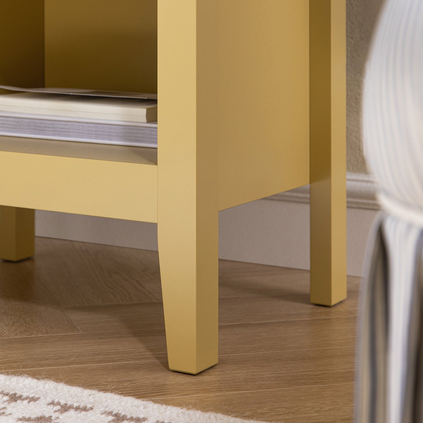 Oakham 1-Drawer Bedside Table, Rattan Yellow