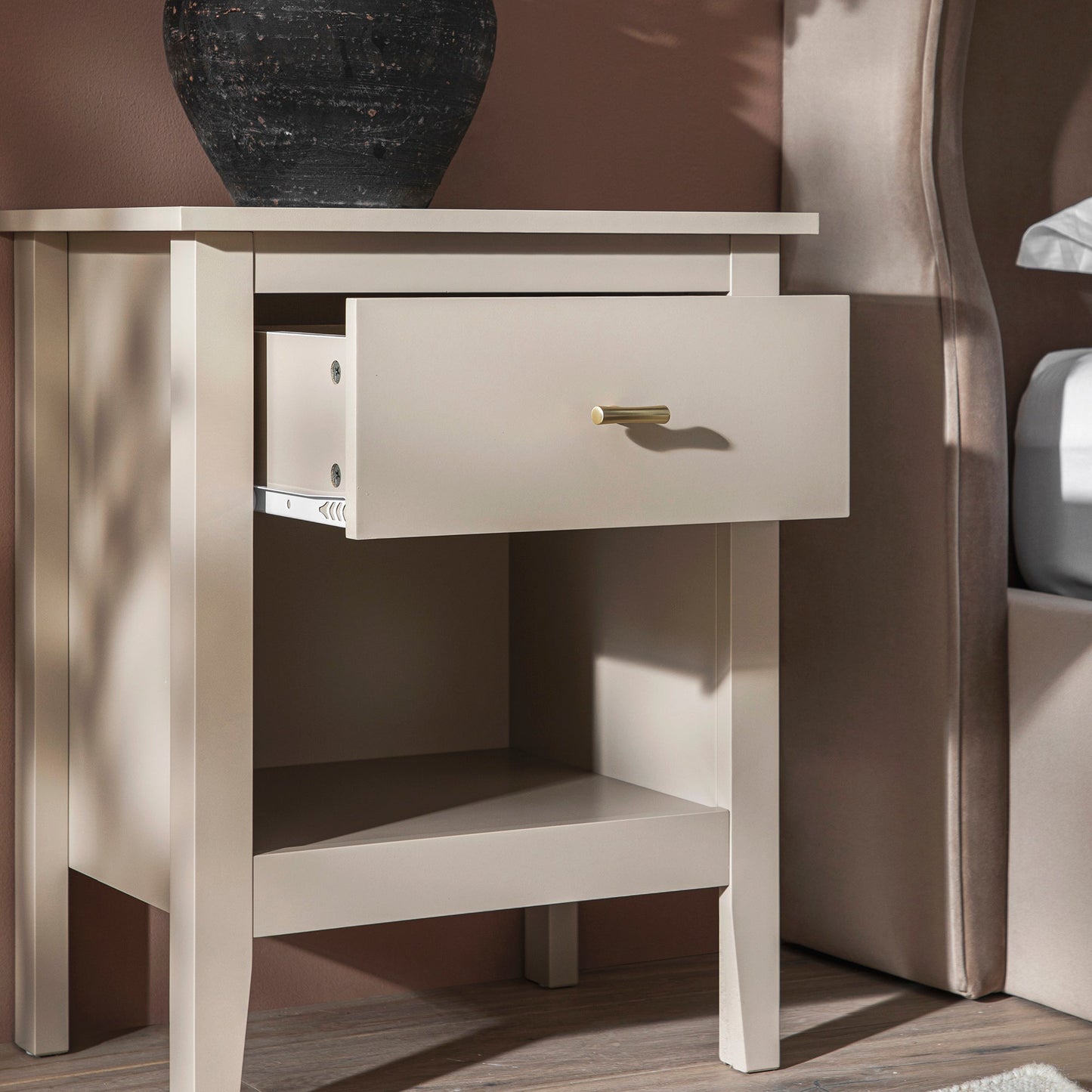 Oakham 1-Drawer Bedside Table, Shaded White
