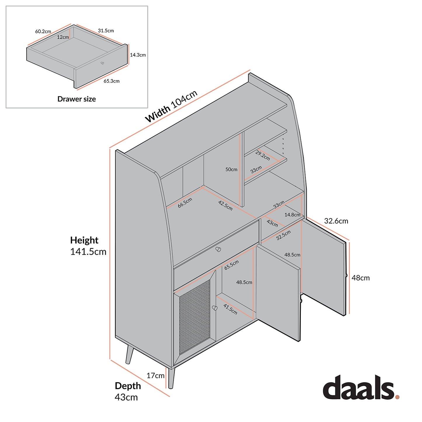Frances Woven Rattan Kitchen Cabinet, White