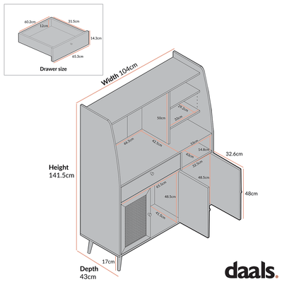 Frances Woven Rattan Kitchen Cabinet, White