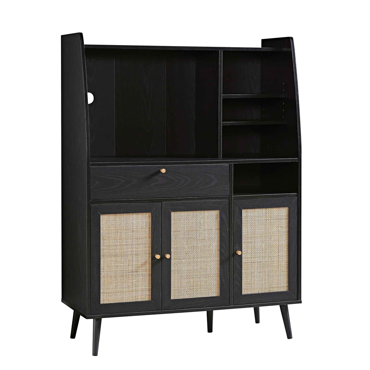 Frances Woven Rattan Kitchen Cabinet, Black